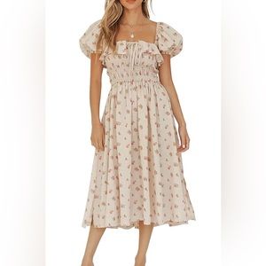 R.Vivimos Summer Floral Puff Sleeve Vintage Midi Dress